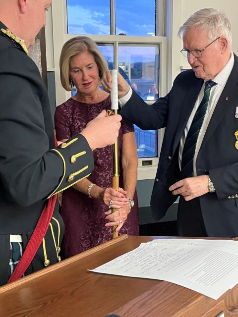 RHFCEvents's tweet photo. The Drummer's Mace.  Building on a tradition.  

At the Regiment's annual Buron Dinner, a list of the Regiment's fallen was placed inside the Mace.  

The Council has been thrilled to support this journey!  

DEFENCE NOT DEFIANCE https://t.co/6uSOX4i2dr