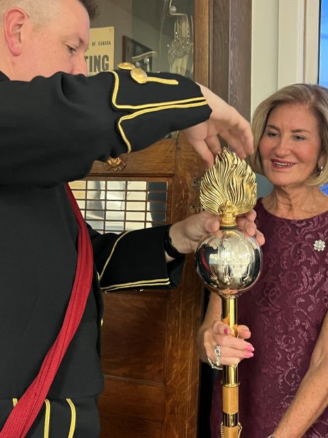 RHFCEvents's tweet photo. The Drummer's Mace.  Building on a tradition.  

At the Regiment's annual Buron Dinner, a list of the Regiment's fallen was placed inside the Mace.  

The Council has been thrilled to support this journey!  

DEFENCE NOT DEFIANCE https://t.co/6uSOX4i2dr
