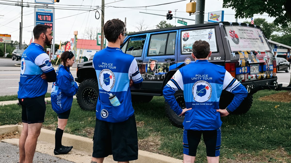 BaltCoPolice's tweet photo. On Monday, Unity Tour Riders stopped by Pct 8-Parkville for a ceremony honoring fallen hero Officer Amy Caprio.  Every year, members of law enforcement from across the U.S. unite for a ride that pays tribute to fallen heroes as part of Police Week. 
#BCoPD #PoliceUnityTour https://t.co/jkYNDPtllC