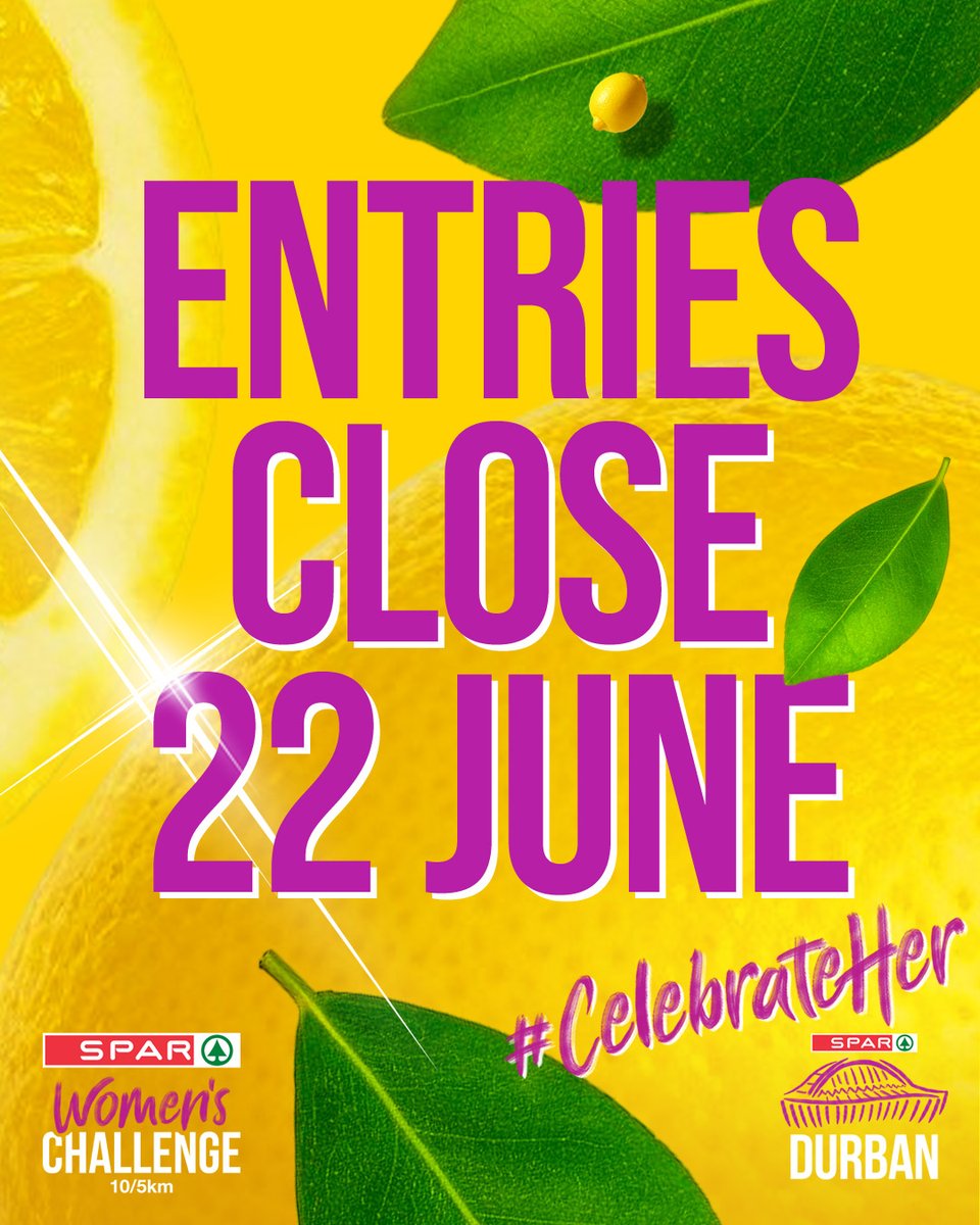 SPARLadiesRace's tweet photo. 💥 The time to enter is now! Entries for the ✨ Durban SPAR Women’s 10/5km Challenge ✨ close on 22 June - or once we have reached our entry cap of 12500 -  and we are selling out FAST! ⏰🔥
Don’t miss your chance to be part of one of Durban’s celebration of women! https://t.co/PHA6s7TYMC
