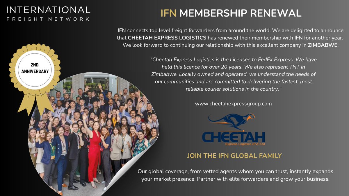 ifnnetwork's tweet photo. We are pleased to announce the renewal of three #IFN members: Divinus Express Logistics #India, EIMSKIP #Poland, and Cheetah Express Logistics #Zimbabwe

https://t.co/TsOyrfB5pw

#GlobalLogistics #FreightForwarding #SupplyChain #Trade https://t.co/xIwLNOb2GV
