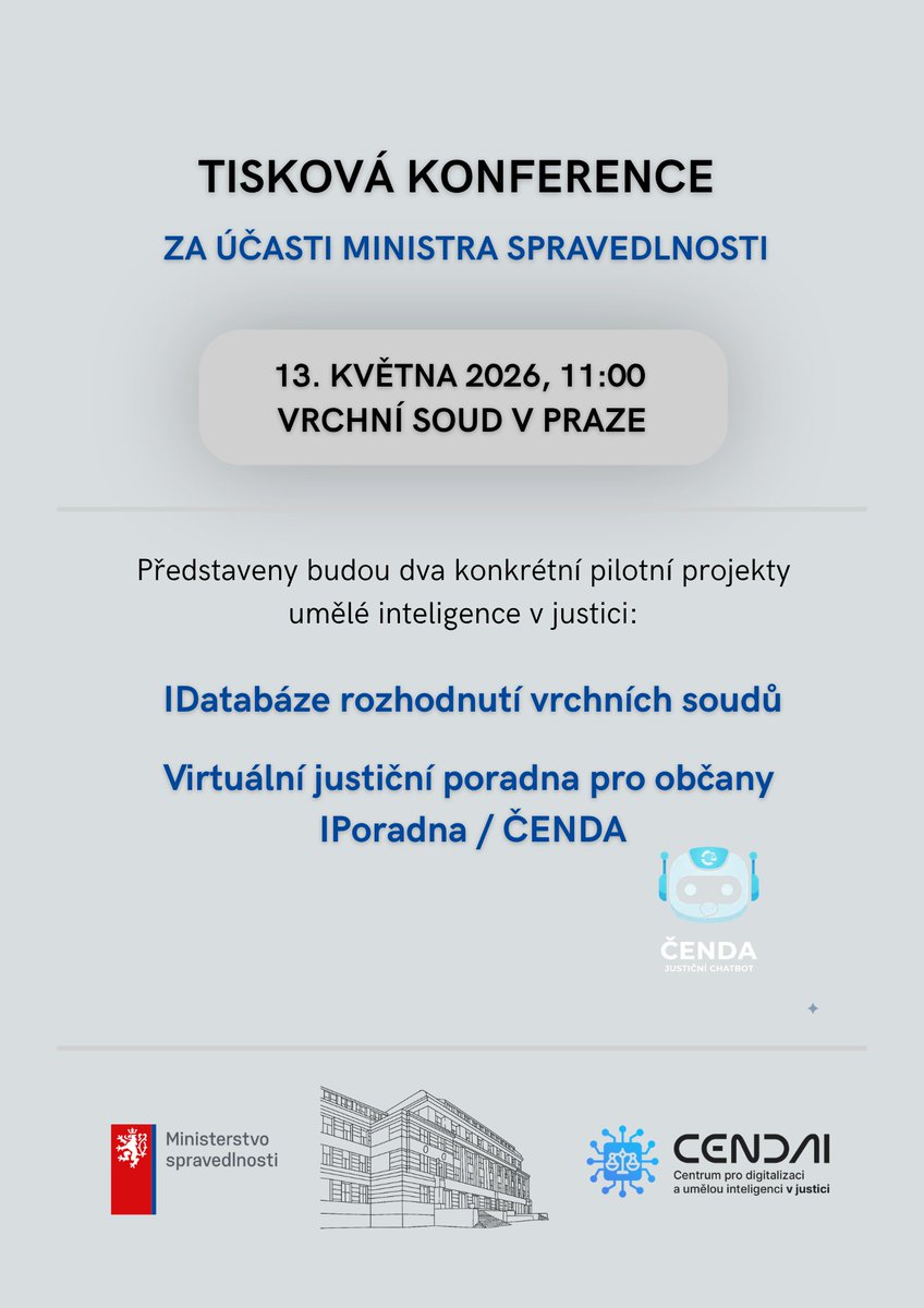 cend_ai's tweet photo. ‼️ Zítra představíme pilotní projekty AI v justici 🚨 https://t.co/EIsM7lZpLw