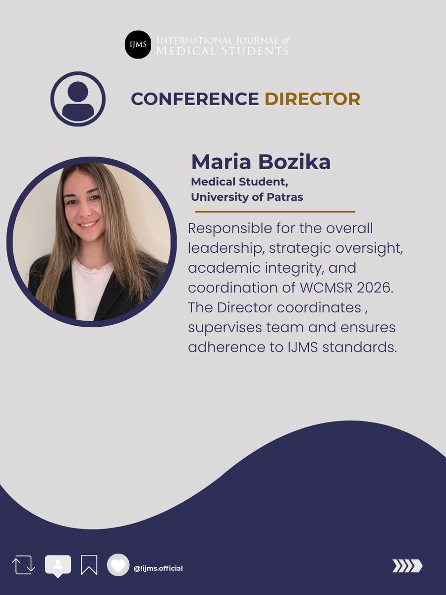 TheIJMS's tweet photo. 🌍 WCMSR 2026 is built by medical students/early-career researchers from around the world.

Together, we are advancing global scientific collaboration and shaping the future of academic medicine 🚀

#WCMSR2026 #IJMS #MedicalStudents #MedicalResearch #StudentResearch #GlobalHealth https://t.co/9nLIFf8jMa