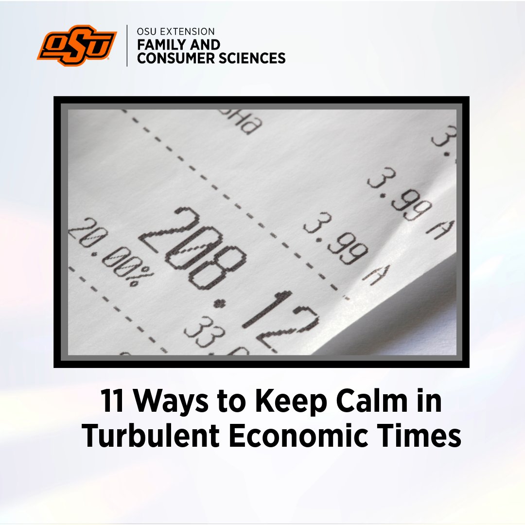 okstateFCS's tweet photo. 11 Ways to Keep Calm in Turbulent Economic Times. 1. Keeping things in perspective 2. Breaking your habits 3. Ignore the noise 4. Control what you can, to read more go to the AARP website and look under the Money category. #Spending #OkState #CoopExt #FamilyAndConsumerSciences https://t.co/duxeUvod4N