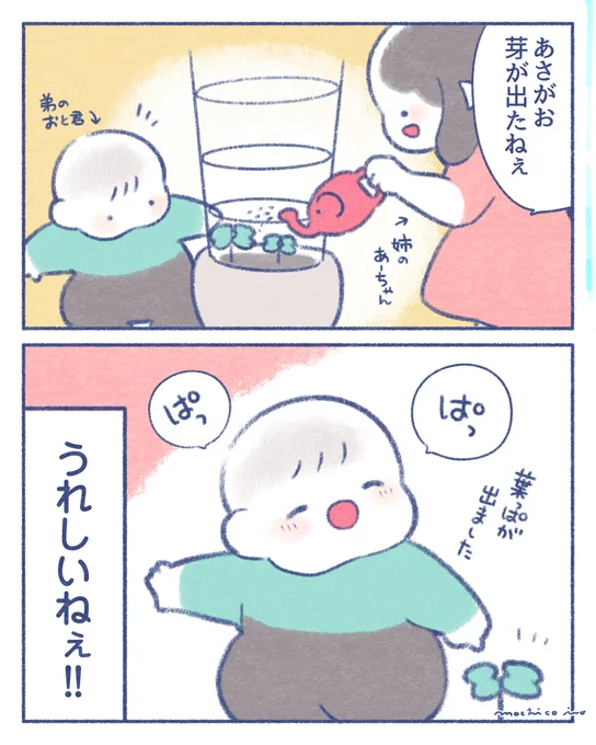 あさがおを見守る赤ちゃん 