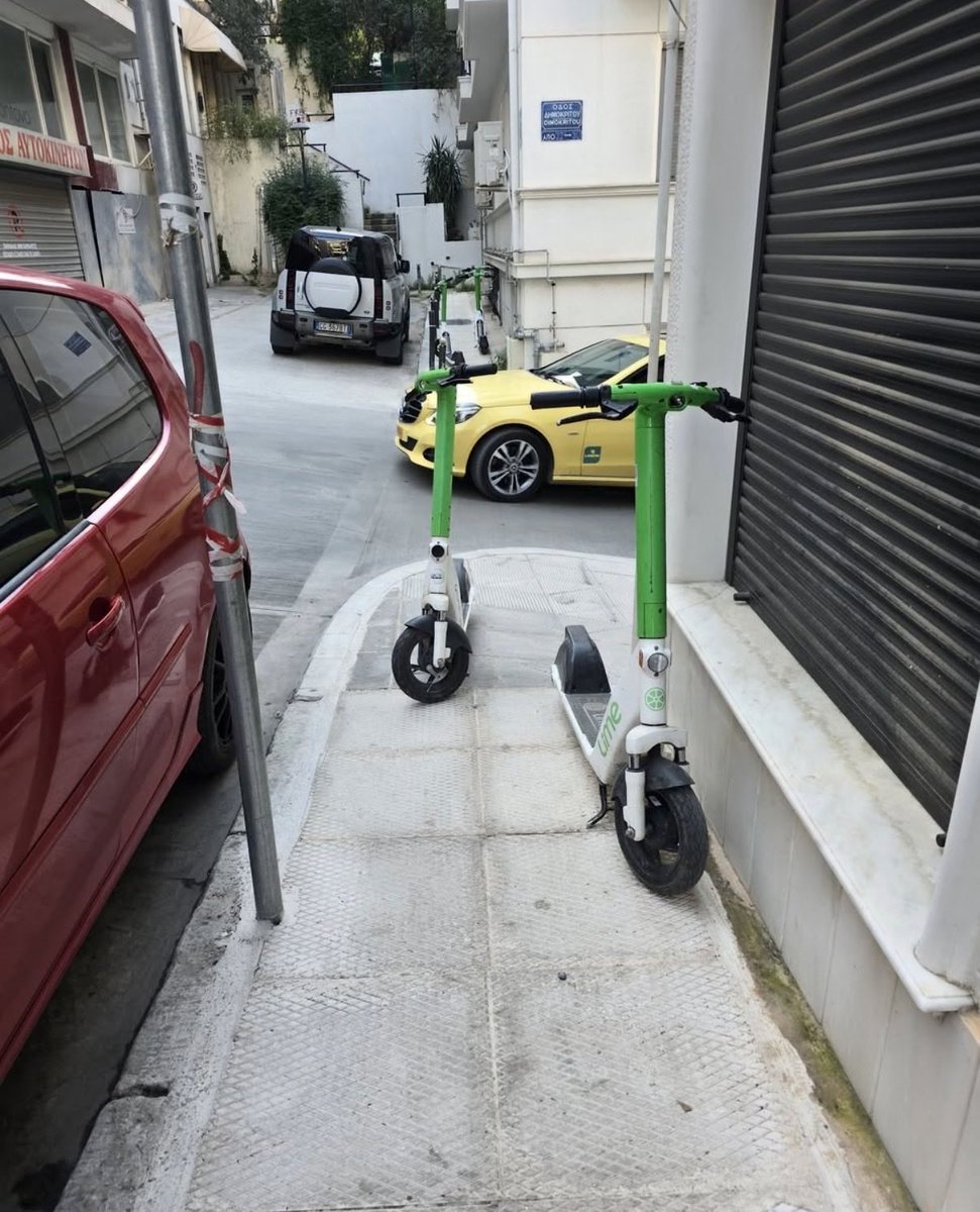 doureios39's tweet photo. Why Lime, Bolt and other micromobility providers don’t track their scooters in Greece and they let people abandon them on the middle of the streets or worse? Just set up predefined parking spaces and don’t stop to the ride charge until they park them there https://t.co/T3FWHQ3k6v