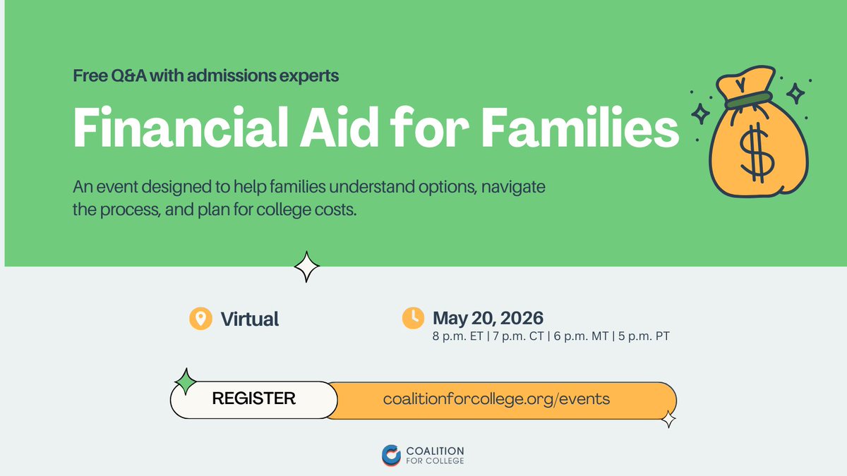 mycoalition's tweet photo. Navigating college costs? 🎓✨ Join our virtual Financial Aid for Families event with experts @bereacollege, @mtholyoke, and @reed_college_! 
Save your spot: https://t.co/FdX6HZFEzg https://t.co/vyI70QufFU