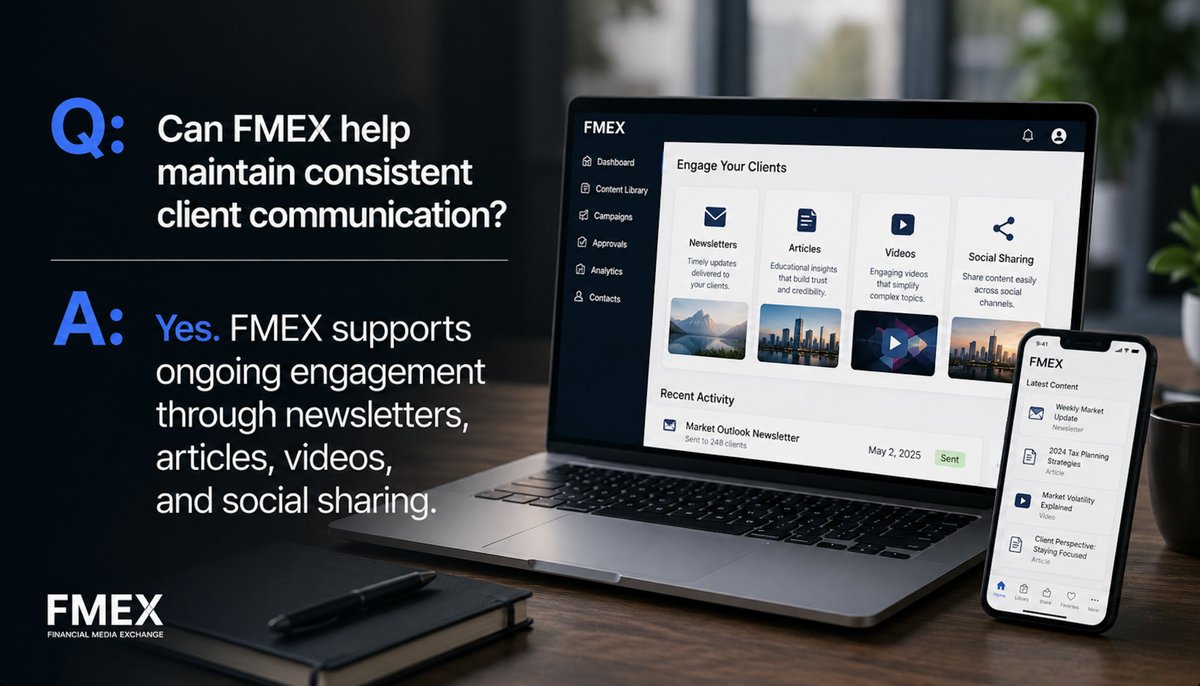fmexch's tweet photo. Q: Can FMEX help maintain consistent client communication? 
A: Yes. FMEX supports ongoing engagement through newsletters, articles, videos, and social sharing.

#FMEX #CaaS #FinancialServices #WealthManagement #Compliance #ContentStrategy #AdvisorEnablement https://t.co/Heoqy90cE2