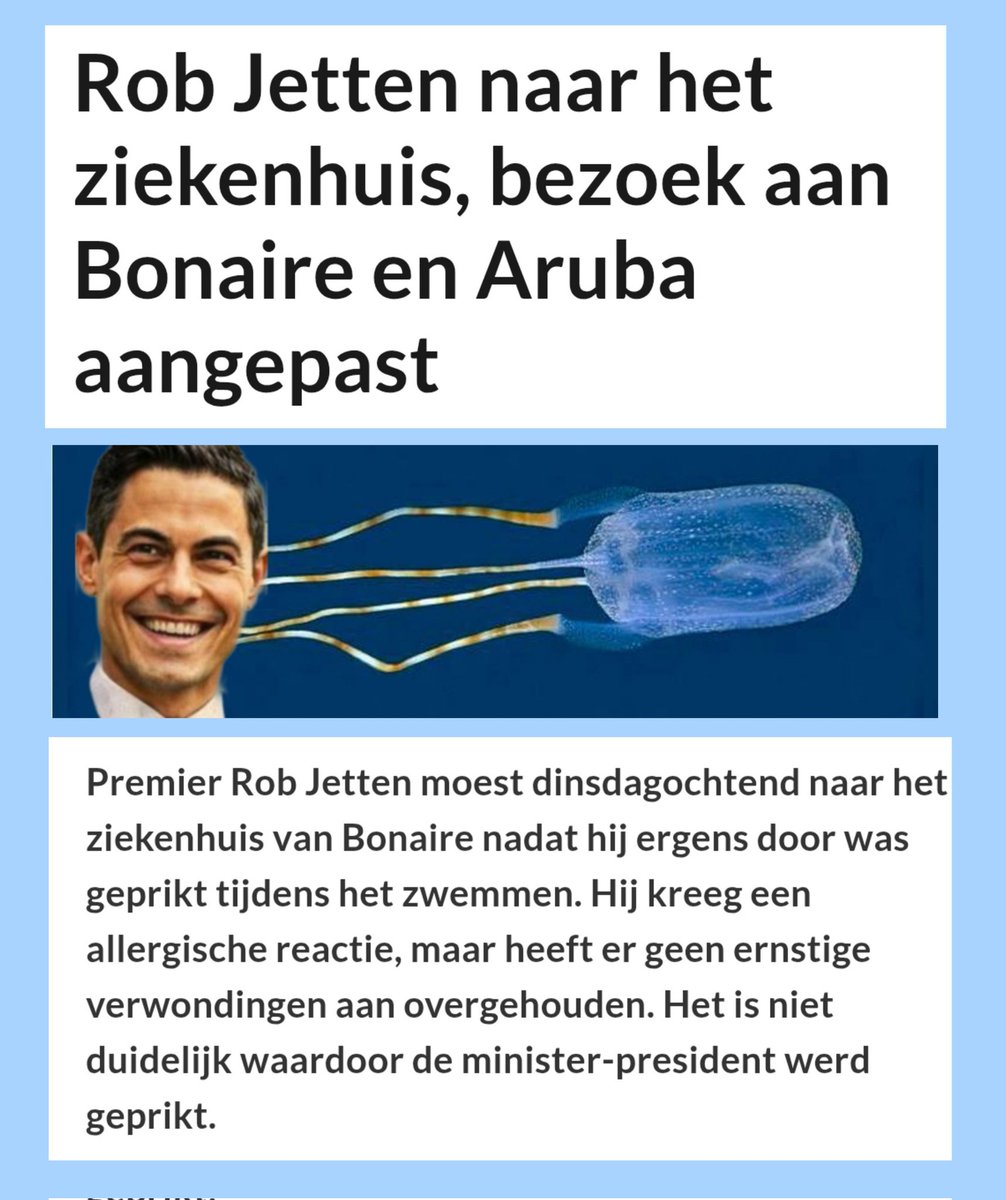 TonyHellings's tweet photo. Natuurlijk is WEL duidelijk waardoor #Jetten #D66 geprikt werd op #Bonaire. Dat kan alleen maar een #kwal zijn. Soort zoekt soort tenslotte....
Zwemmen? Het was toch een dienstreis???!!!! https://t.co/YjDyqEiF8N