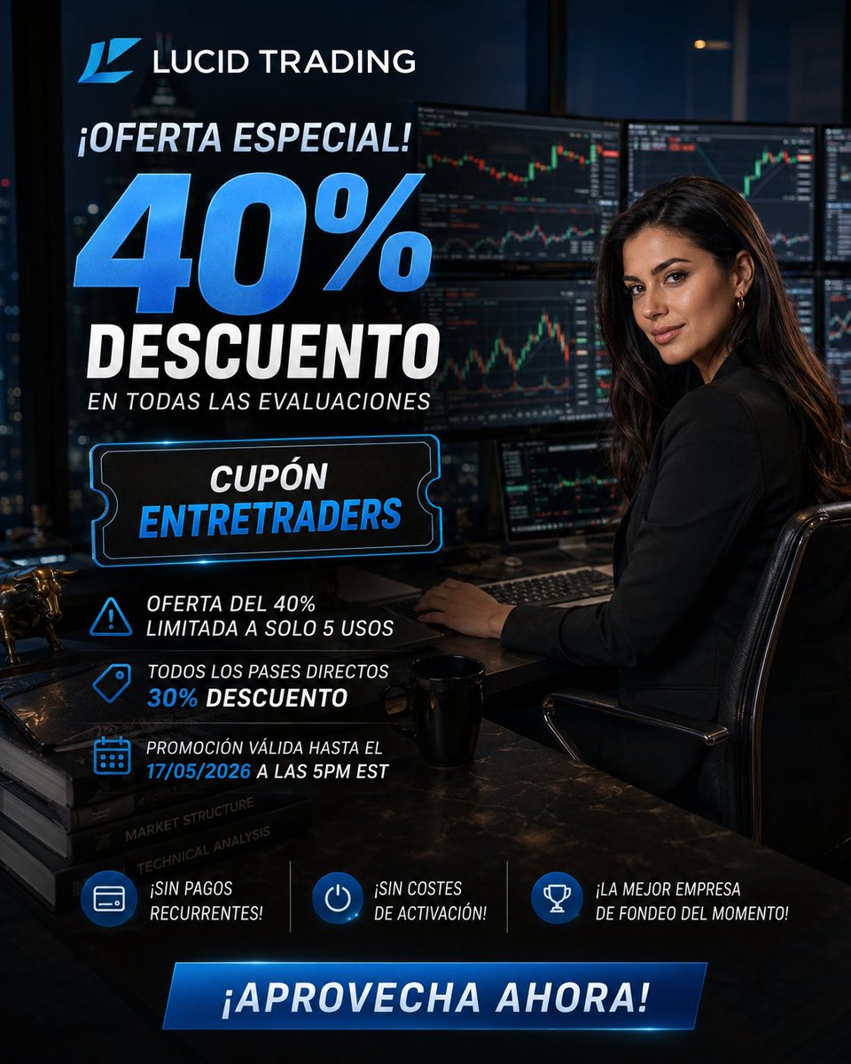 entretraders's tweet photo. 🚀Promo activa en Lucid Trading: 40% OFF en evaluaciones sin cuotas recurrentes ni activación

🔗https://t.co/1UVvzDZme9

Usa el CUPÓN ENTRETRADERS y consigue el mejor descuento disponible en la web

RESUELVO TODAS TUS DUDAS POR AQUÍ 👇
https://t.co/pp6XT3KWQz

#propfirm #trading https://t.co/CqfPK1wutN