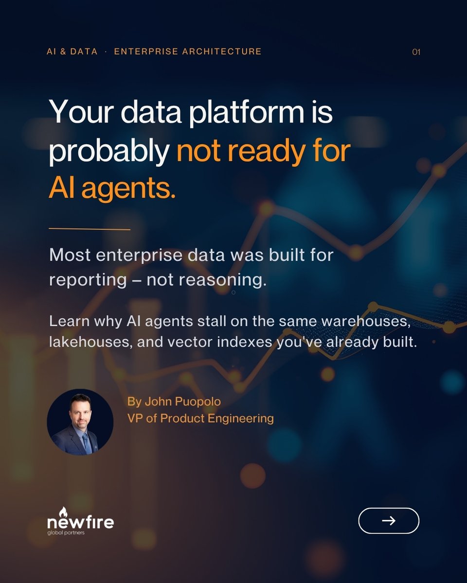 newfireglobal's tweet photo. As John Puopolo explains in our latest article, most platforms are built for humans to look backward at reports. #AIagents need to look forward to reason and act. This requires a shift from static storage to runtime context.

Read the full breakdown: https://t.co/eYqaRfvR2S https://t.co/xVE5SvWfxH