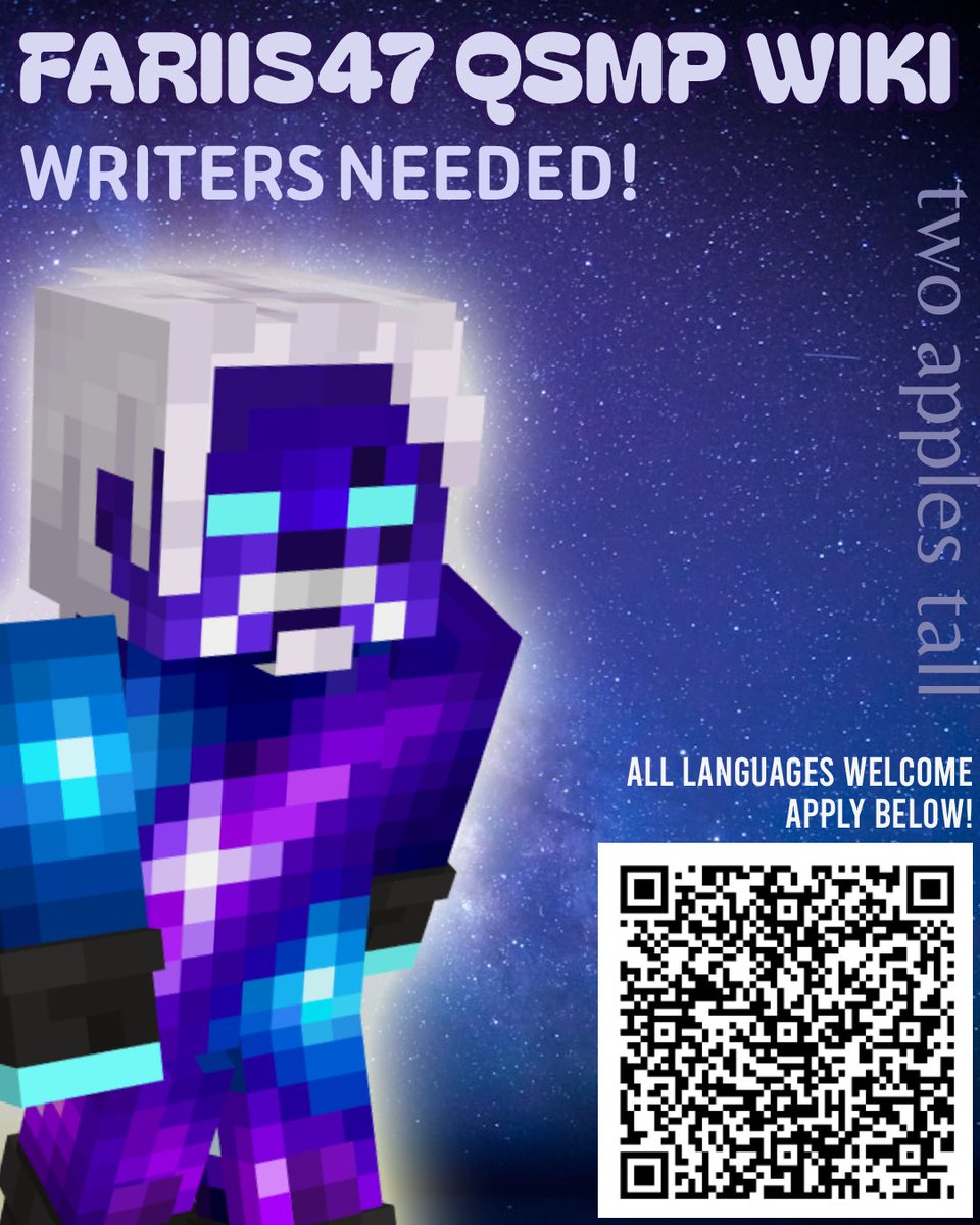 QsmpWiki's tweet photo. ATTENTION FANS OF QSMP/FARIS🍎

QSMP Wiki is currently looking for any fans of FARIS to write about his lore! The application process is quick and easy; we welcome anyone to apply! For more details, open the QR code pictured in the graphic below or the link in the replies https://t.co/xGHkcLGIUU