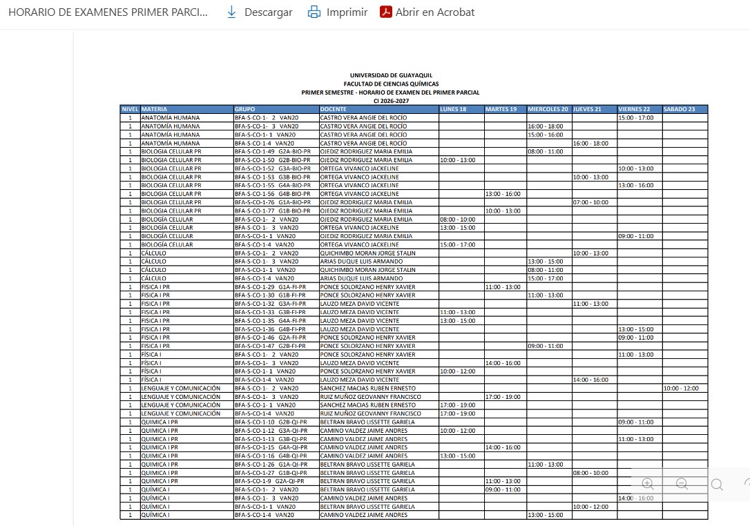 fcqug's tweet photo. HORARIOS DE EXAMENES CORRESPONDIENTES AL PRIMER PARCIAL 2026 - 2027 CI

https://t.co/SuDhg2QiSZ https://t.co/PR6qd6eRe2