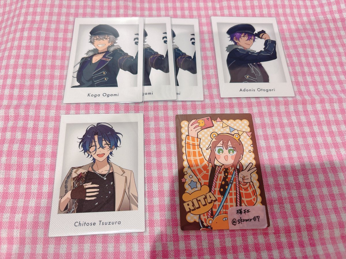 skrmr07's tweet photo. 【交換】あんスタ ぱしゃっつ 特典

譲▶︎渉.真.鉄虎.翠.巽.みか.ひなた.HiMERU.晃牙.アドニス.チトセ*.嵐.宙.斑

求▶︎千秋.友也.なずな.紅郎.ライカ.望見*

*は身内分
チトセは望見との交換のみ

検索からもお気軽にお声掛けください🙇‍♀️ https://t.co/hEnXjfMKPM