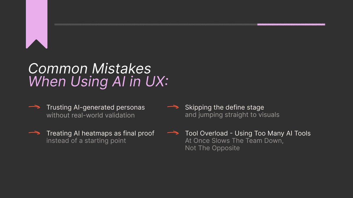Duckdesignapp's tweet photo. AI can make UX teams faster but it doesn’t always mean better

The real advantage comes when AI supports research and testing while designers stay focused on empathy and real user behaviour.

Here’s how to use AI in UX without losing the human touch 👇

#UXDesign #AIinDesign https://t.co/jd6PPp58oF