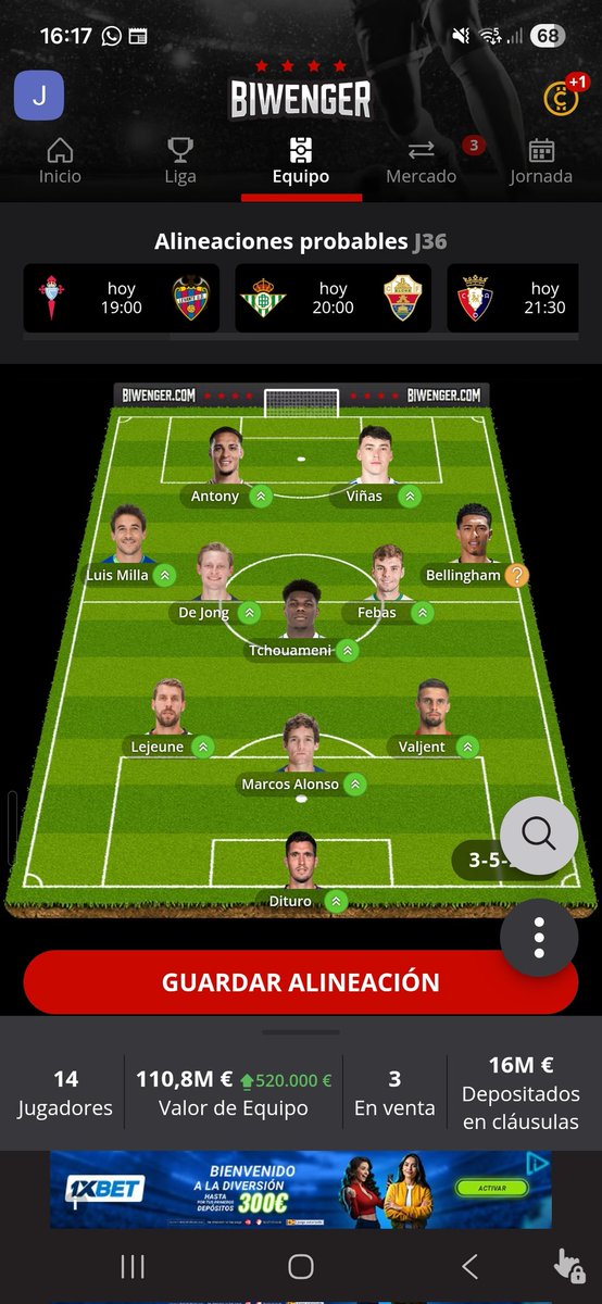 2SecunElijah2's tweet photo. Que hago, trngo de suplentes a suazo y a radu, algun cambio? @JornadaPerfecta @JoseCarrasco_98 @biwenger @huugo_21_10 @DudasBiwenger https://t.co/NGunlYTEkD