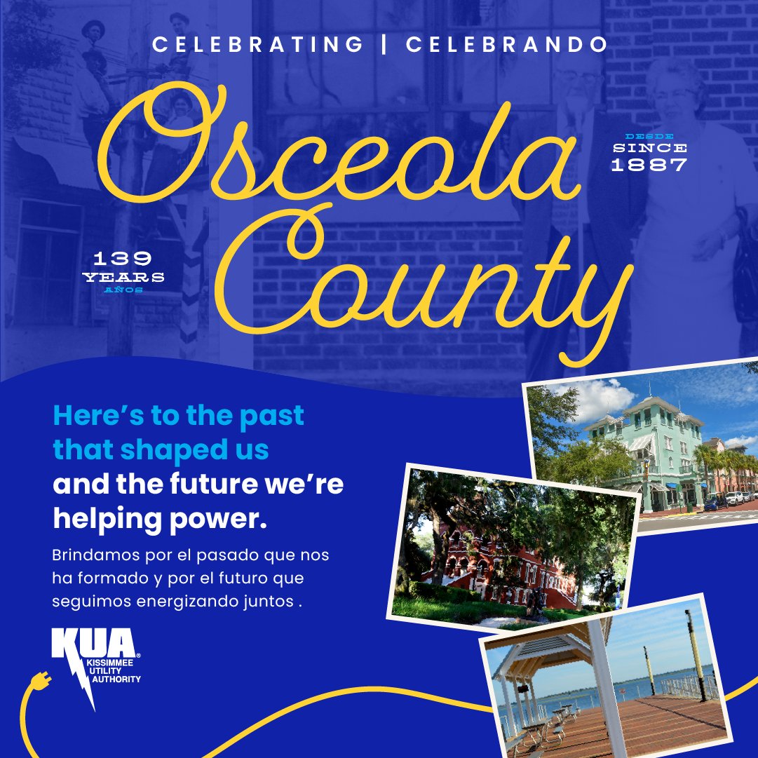 KUAdirect's tweet photo. On this day in 1887, Osceola County was officially established. For generations, KUA has been proud to power this community’s progress and the everyday moments that keep Osceola County moving forward. Here’s to the past that shaped us and the future we’re helping power together! https://t.co/ngLuLLFZnS