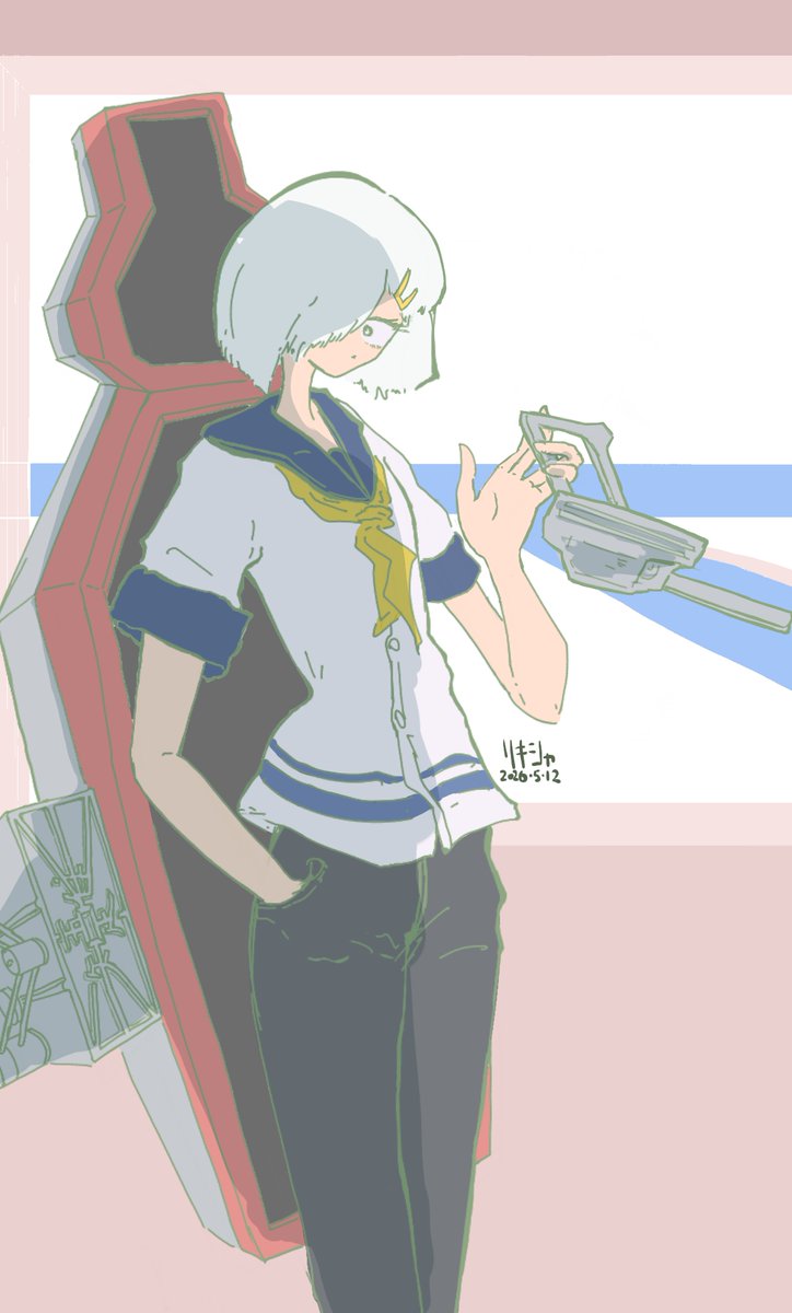 Rikkshaww's tweet photo. 途中で止まってた過去の絵をちょっとだけ前に進めました

出撃前待機中の浜風です
#艦これ https://t.co/jWiq7x5gir