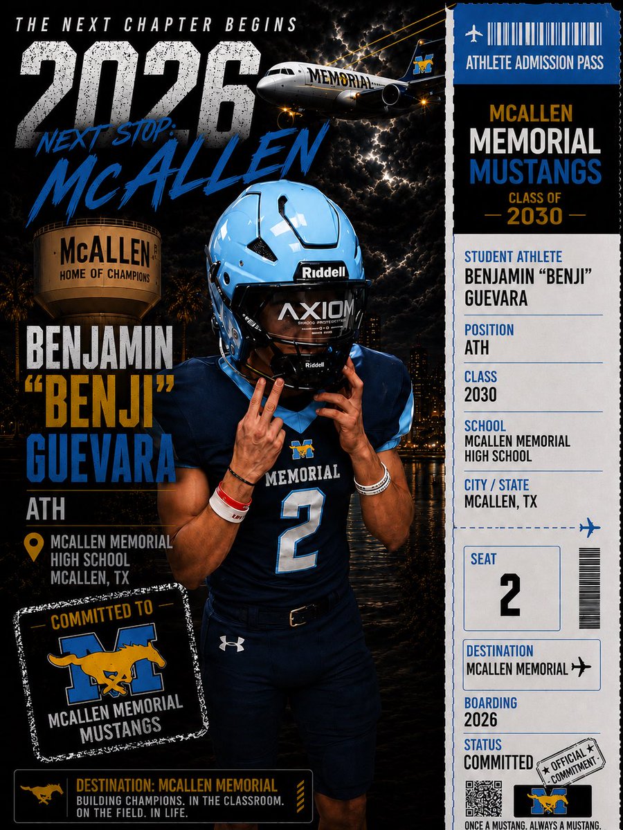 Ben_Guevara2's tweet photo. Excited and eager for this next chapter at McAllen Memorial. 🏈 Ready to learn, grow, and compete under Coach @mospatterson and the amazing McAllen Memorial coaching staff. #McAllenMemorial #MustangFootball #ClassOf2030 #WeRunAsOne #Darkhorse https://t.co/UC3rTP6RWk