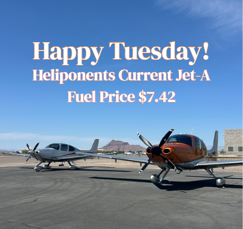Heliponents's tweet photo. Happy Tuesday! Heliponents current Jet-A fuel price is $7.42 https://t.co/MmFrzwN1vp
