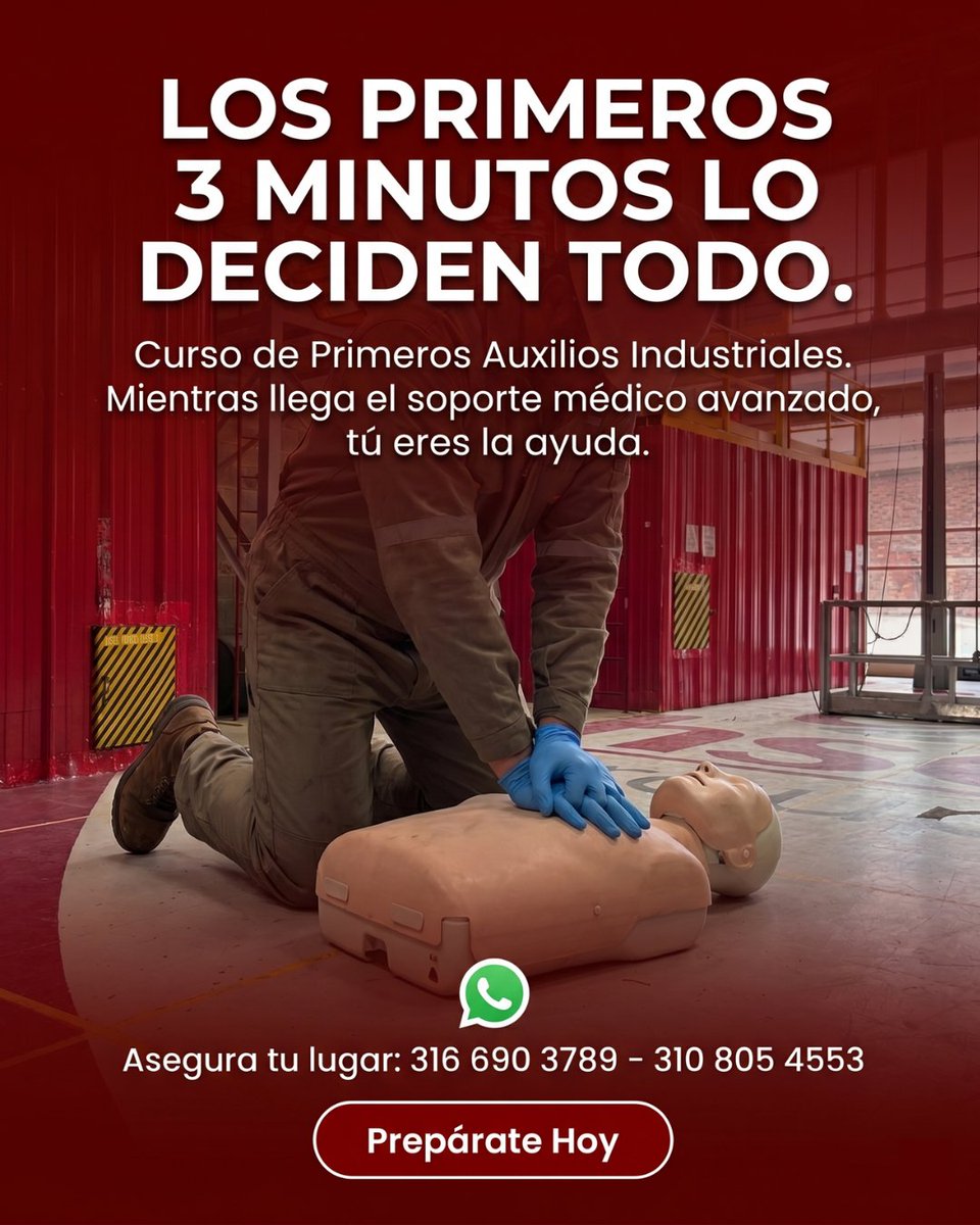 hsegroupsas's tweet photo. ¡En una emergencia industrial, el tiempo lo es todo! ⏱️
En los primeros 3 minutos, TÚ eres la ayuda. Capacítate como primer respondiente en nuestro Curso de Primeros Auxilios Industriales con CACE. 🦺 
📲 Inscríbete: 3166903789 
#HSEGroup #Seguridad https://t.co/DAs7lQyaMa
