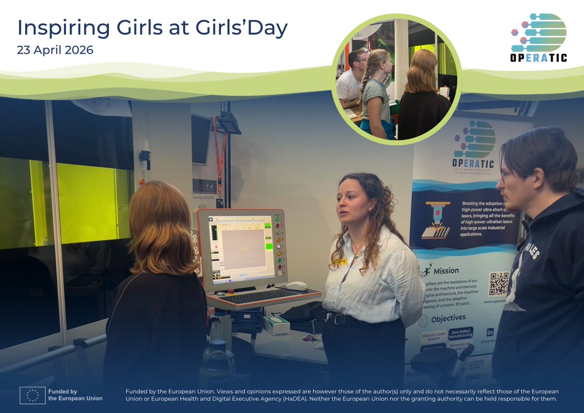 OPeraTICProject's tweet photo. On 23 April, as part of Germany’s Girls'Day, young female students from different high schools visited the laser lab of Technische Universität Dresden to explore the world of advanced manufacturing.
#Future #Technology #Manufacturing #Photonics #ArtificialIntelligence #AI https://t.co/PHRpkW5cGS