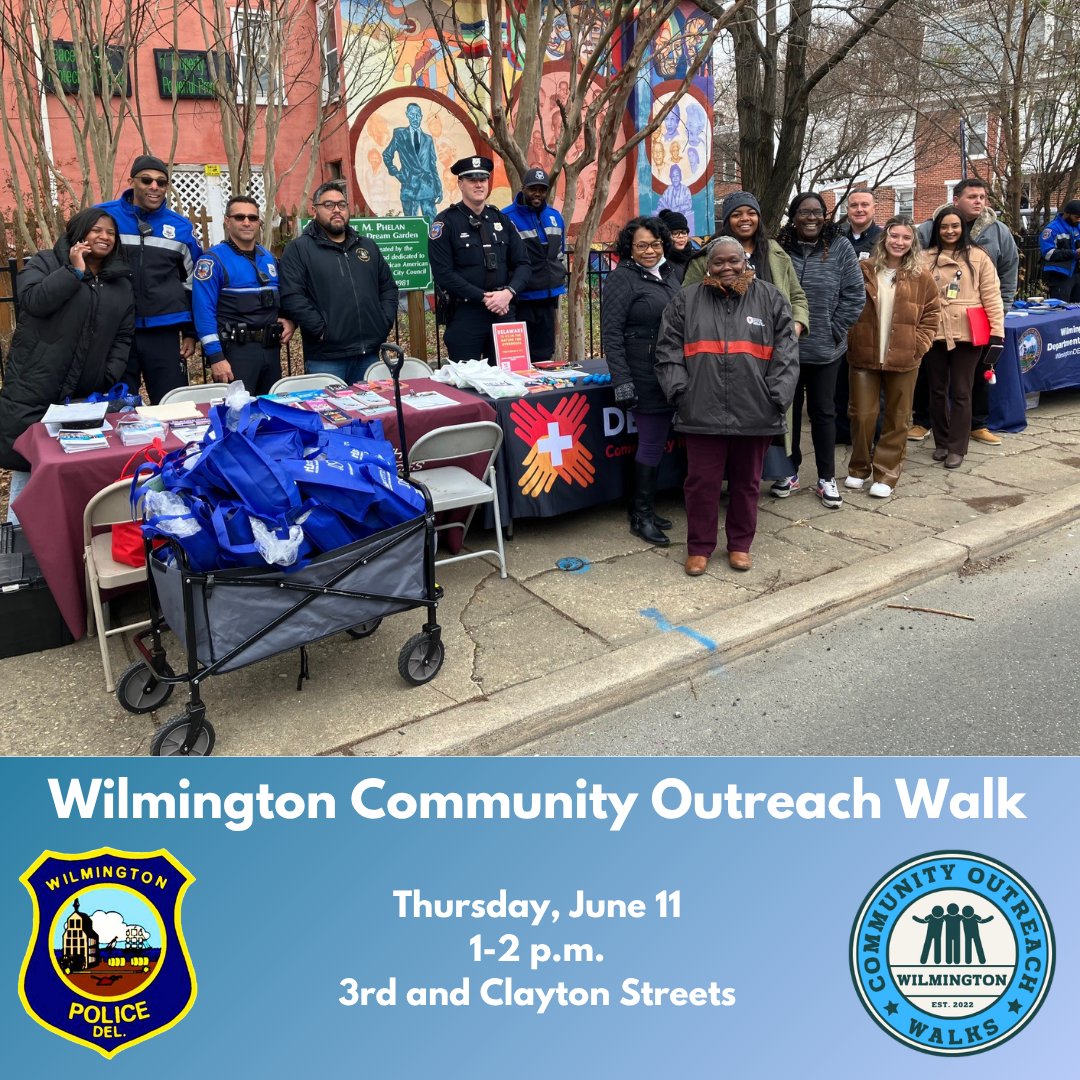 WPDPIO's tweet photo. Our next Wilmington Community Outreach Walk will take place on Thursday, June 11 at 1 pm in the area of 3rd and Clayton Streets. https://t.co/q2WwmBvE6J