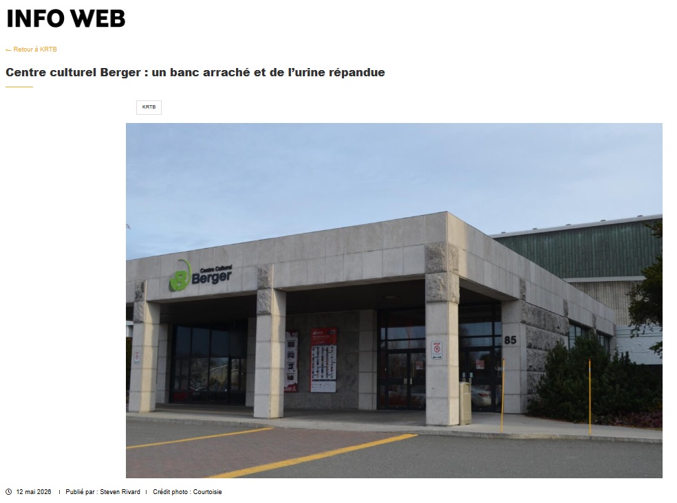 Info_KRTB's tweet photo. Centre culturel Berger : un banc arraché et de l’urine répandue

À lire ici : https://t.co/mqwT1RNihX https://t.co/zj43N8sBpU
