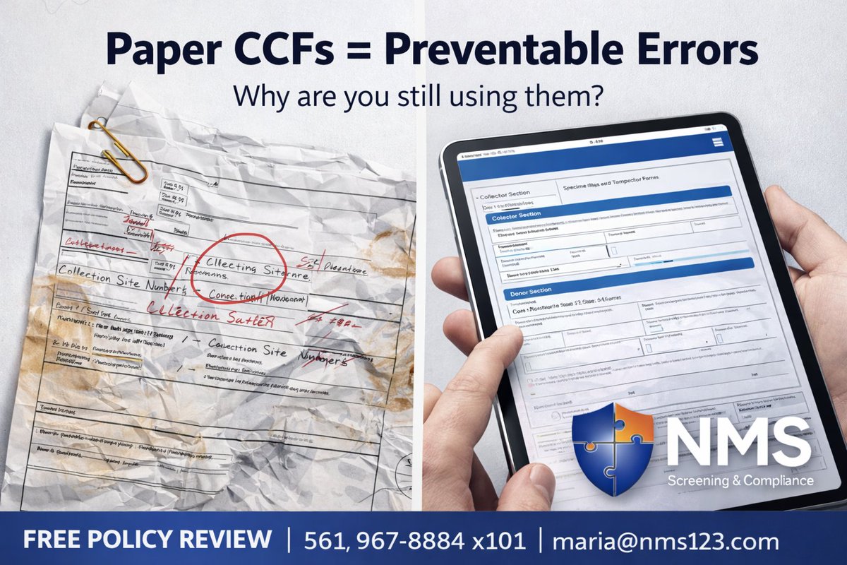 NMSManagement's tweet photo. Still using paper CCFs?

eCCF doesn’t change DOT rules.
It reduces errors, speeds results, and strengthens your audit trail.

Same compliance. Better execution.

FREE POLICY REVIEW
Call Maria: 561-967-8884 x101

NMS makes it seamless. https://t.co/3kMc08UmD4