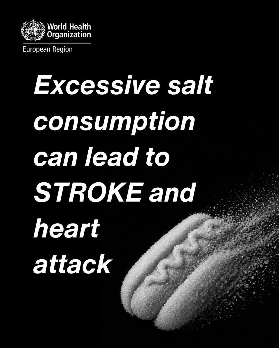 WHO_Europe's tweet photo. Most #salt comes from processed foods — not the shaker.

Hidden salt increases blood pressure and raises risks of stroke and heart attack.

We need stronger policies to create healthier food environments.

https://t.co/rf0zWEcYEq 

#SaltAwarenessWeek #Hypertension https://t.co/ucHyEH0JBA