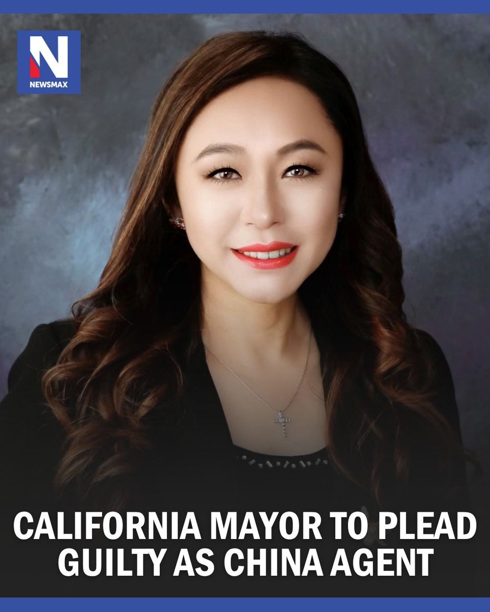 NEWSMAX's tweet photo. Eileen Wang, the mayor of Arcadia, California, has agreed to plead guilty to acting as an illegal agent for the Chinese government and resigned from her post, federal officials said. https://t.co/Zye6tlOKwj