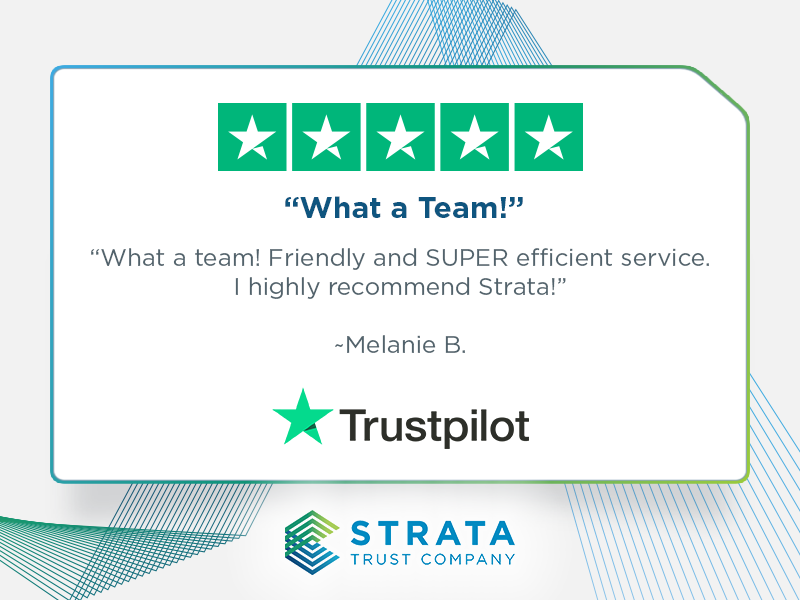 StrataTrustCo's tweet photo. Five stars and words we love to hear. ⭐⭐⭐⭐⭐
“What a team! Friendly and SUPER efficient service.” Thank you, Melanie, for the Trustpilot review and for trusting STRATA Trust Company. 

#FiveStars #Trustpilot #weloveourclients https://t.co/CjczCBvFi1