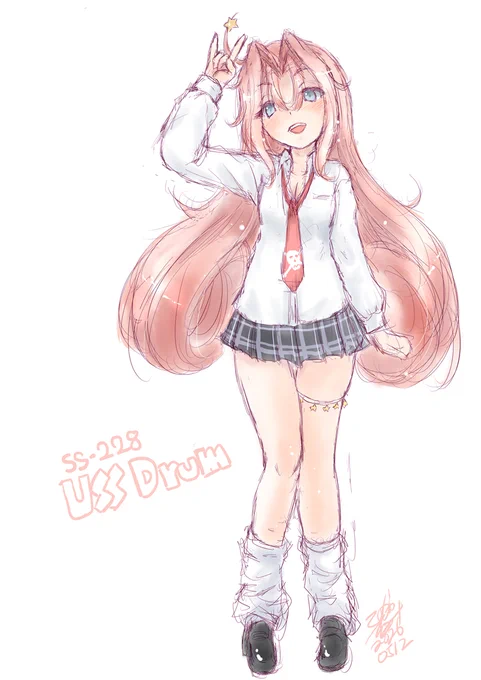ドラムちゃJK風 「どーよ、似合ってる?」 #艦これ版深夜の真剣お絵描き60分一本勝負 #艦これ版真剣お絵描き60分一本勝負_20260512 #ドラム進水日