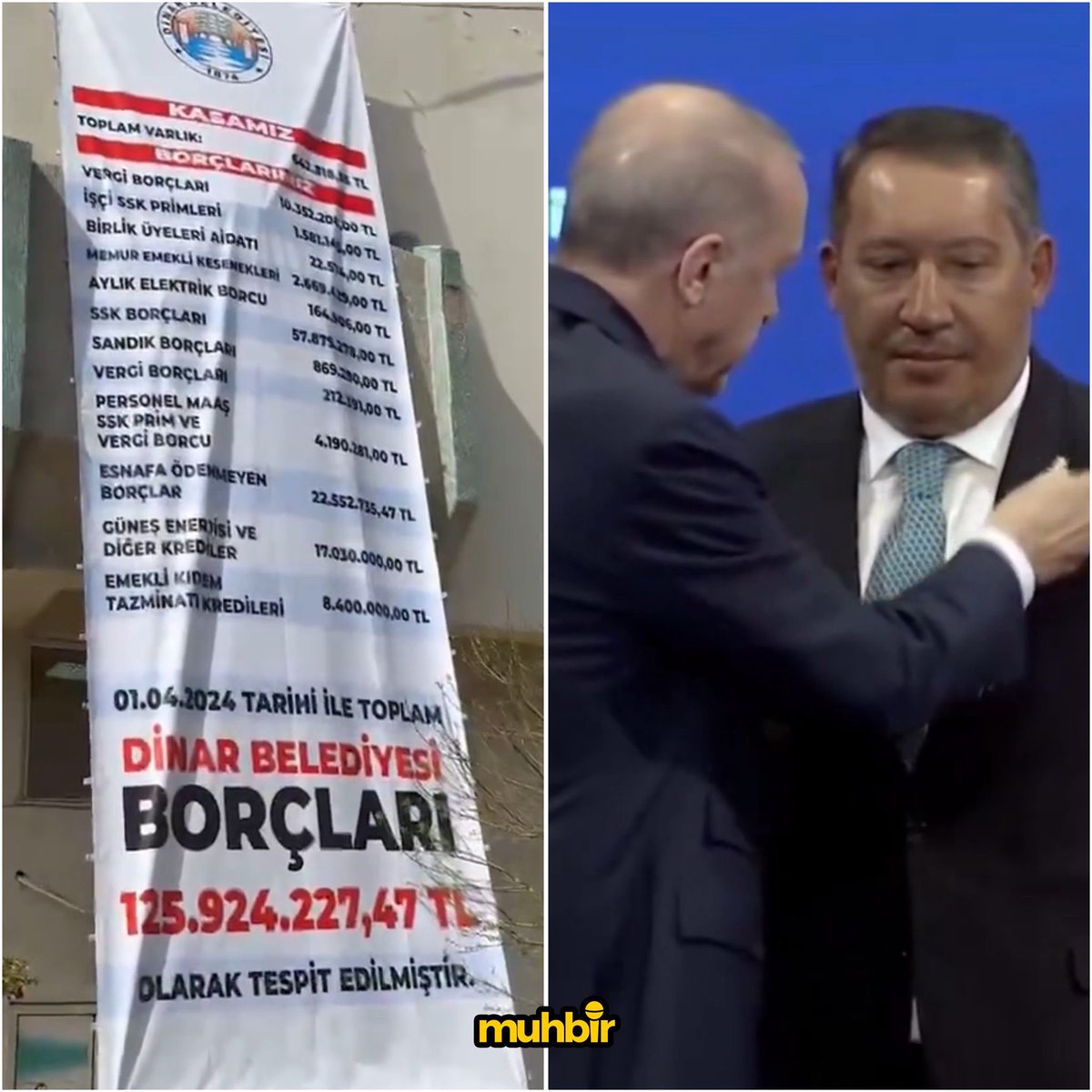 Seçildiği tarihte AKP döneminden kalan belediye borcunu afiş yaptırıp asan Dinar Belediye Başkanı Veysel Topçu, AKP’ye katıldı.