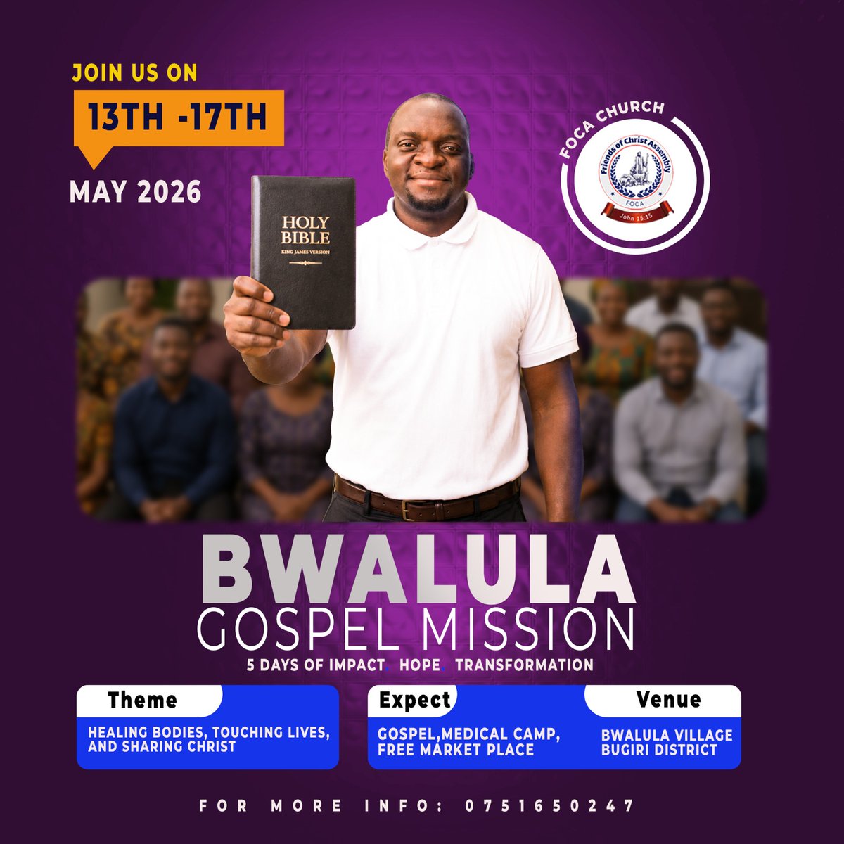 FOCAchurch's tweet photo. We will go to Bwalula Village, to the forgotten and the searching, carrying the light of Christ to every home and every heart. We will go to the broken, the weary, and the hopeless, declaring healing, salvation, and restoration in the name of Jesus. #BwalulaForJESUSMission https://t.co/IwSFqxWQvU