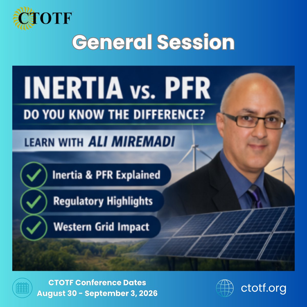 CTOTForum's tweet photo. How well do you really understand grid stability?
In today’s evolving energy landscape, knowing the difference between Inertia and Primary Frequency Response (PFR) is critical.
Register for the 2026 CTOTF Conference
🔗https://t.co/TYBJCiTfxI
  #combustionturbineconference #ctotf https://t.co/PhFmZ61ilm