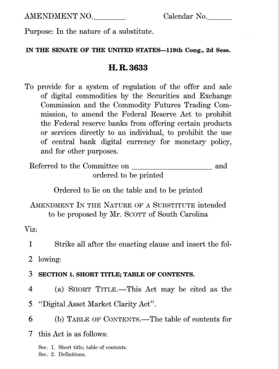 TheCryptoAlchim's tweet photo. The U.S. Senate Banking Committee has released an updated version of the CLARITY bill on the structure of the cryptocurrency market.  

➥ The document includes a ban on paying interest for simply holding stablecoins or any mechanisms similar to bank interest. 
 ➥ The crypto industry has supported the new rules on stablecoins, but the banking lobby considers the restrictions insufficient and fears a flight of deposits from banks to stablecoins.  
➥ At the same time, the bill lacks restrictions that would prevent Donald Trump and other federal officials from profiting from crypto projects. 🤔 
➥ On Thursday, the Senate Banking Committee is scheduled to vote on and consider amendments to the bill.

What do you think?