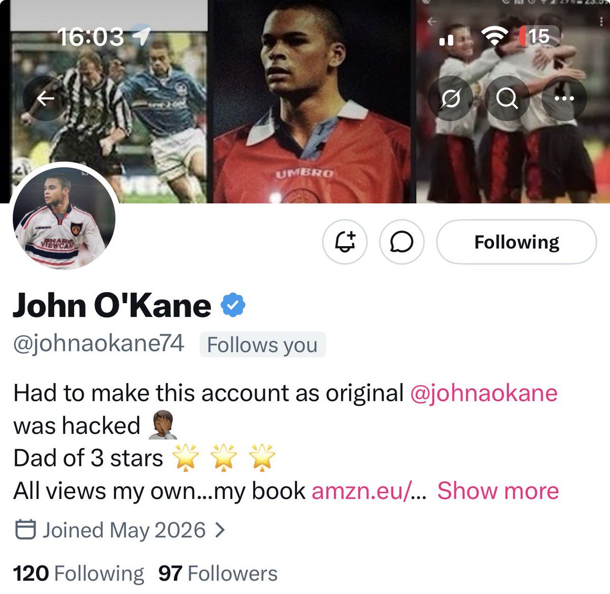 paulenglish1961's tweet photo. Ex Red John O’Kane has had his X Account hacked. If you’ve followed him previously, do please follow his new account. #MUFC #UTFR #GGMU #ManUtd #ManUnited #ManchesterUnited https://t.co/haa1aJJexS