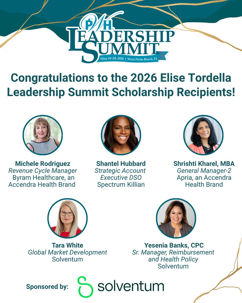 PWHConnect's tweet photo. Congratulations to the recipients of the Leadership Summit Scholarship in honor of Elise Tordella, sponsored by Solventum. We are proud to celebrate these outstanding women as they prepare to join us at the Leadership Summit next week.

#PWHSummit2026 https://t.co/ovjDs6dXeG
