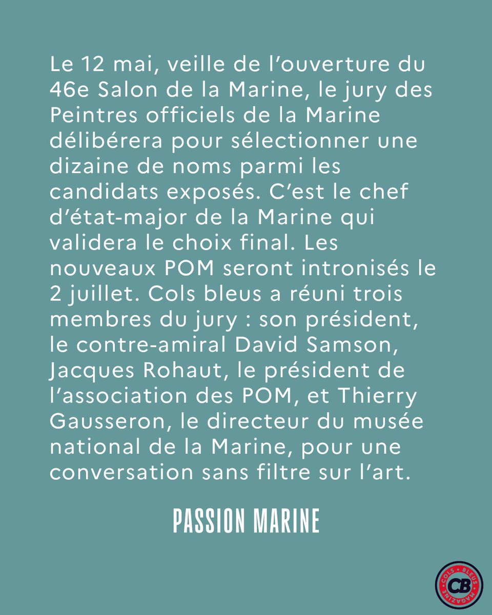 MarineNationale's tweet photo. #Colsbleus | Comment sont élus les Peintres officiels de la Marine ?
À l’occasion du 46e Salon de la Marine, une nouvelle promotion de POM a été désignée parmi de nombreux artistes et sera intronisée le 2/07.
À lire 👉 : https://t.co/WDlE3QNmAJ https://t.co/Doisp83E9u