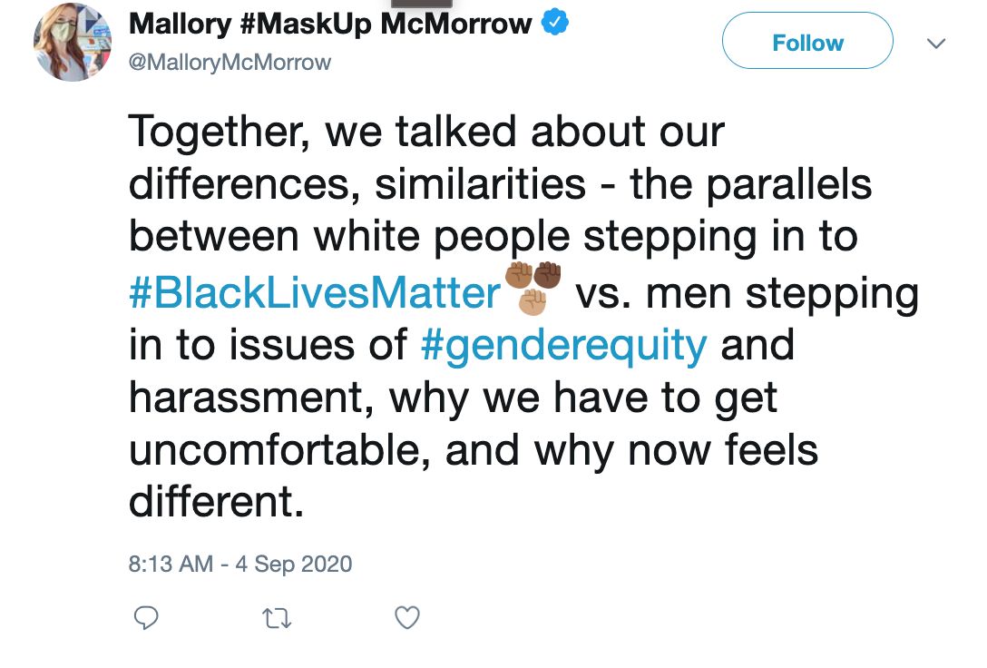 FreeBeacon's tweet photo. Michigan Democratic Senate candidate Mallory McMorrow deleted dozens of social media posts in which she endorsed the Black Lives Matter movement, praised athletes who protested the national anthem, expressed support for “trans women,” and lauded her “girl” Hillary Clinton, archived copies of the posts reviewed by @alanagoodman show.