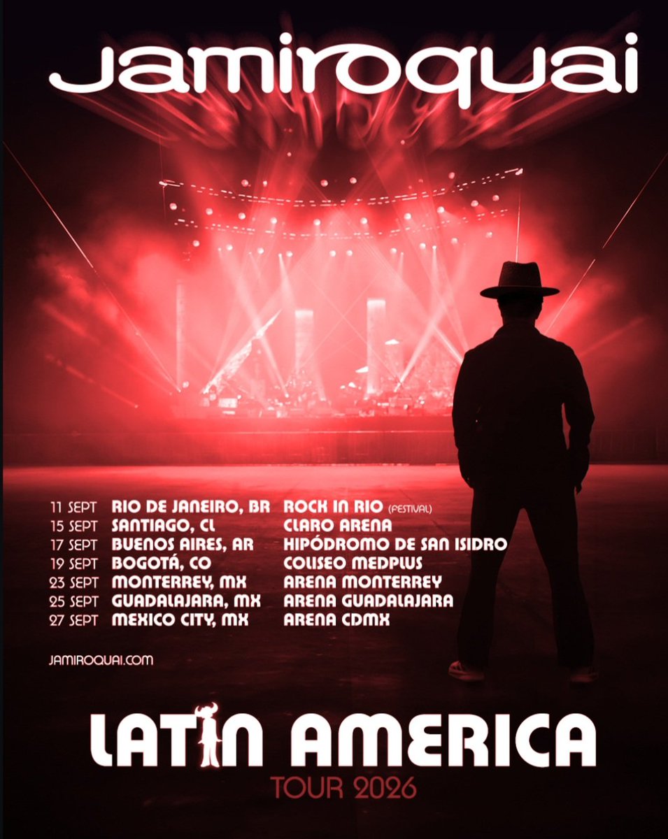AcervoJamirobr's tweet photo. 🚨CONFIRMADOS! Novas datas oficiais da turnê latinoamericana do Jamiroquai em setembro. Até o momento, não há datas para São Paulo.

As vendas Oficiais para todas as datas, menos Brasil, se iniciam 13 de maio as 10h! https://t.co/79IYiRnbqe