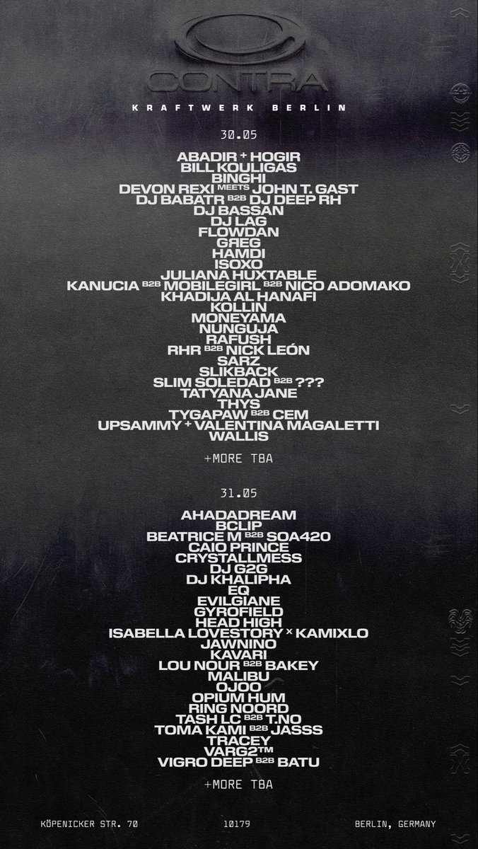 PAN_hq's tweet photo. CONTRA 
Kraftwerk Berlin: 30/31 May
→ https://t.co/QHCeCPvvvs https://t.co/mTl4kHeWMC