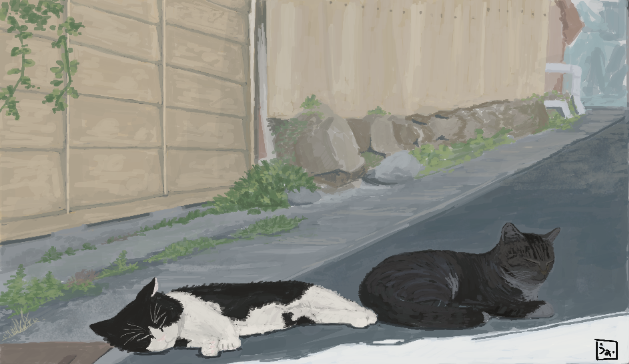 cloverwalker643's tweet photo. #猫のいる風景 #風景画 https://t.co/mQBidewOTc