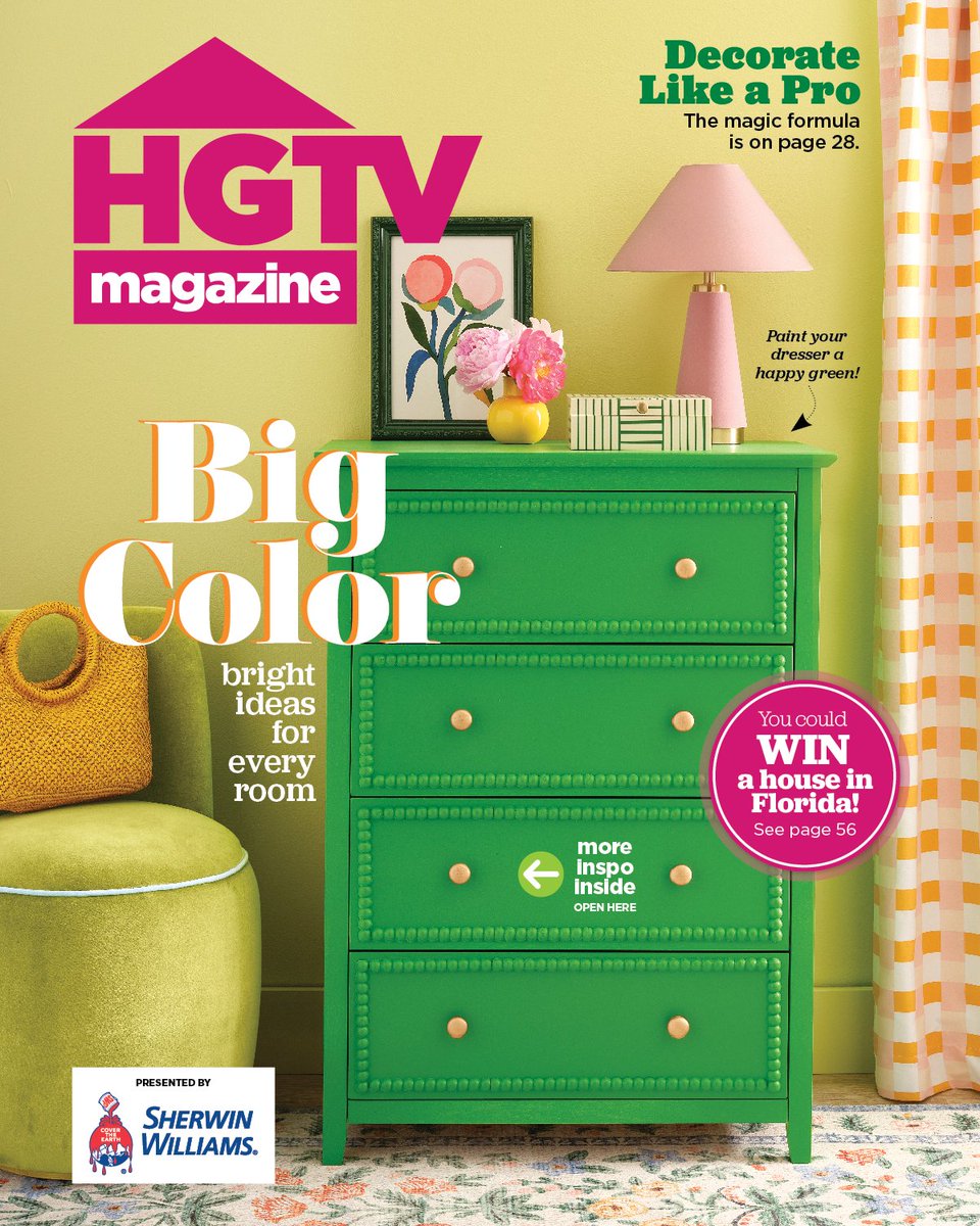 HGTVMag's tweet photo. Big, bold color! We're sharing bright ideas for every room, plus the magic formula for decorating like a pro—and so much more.

Pickup the May/June Issue on newsstands now!

📸: Alison Gootee https://t.co/NzysPw3eWG