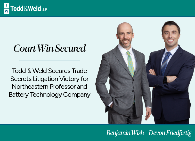toddweldllp's tweet photo. Ben Wish and Devon Friedfertig secured a Suffolk Superior Court win on behalf of Northeastern professor and Solid Ionics in a trade secrets dispute involving advanced solid-state battery technology. 

🔗Read more: https://t.co/MElImUXsAS https://t.co/ZE6IUGRJF0