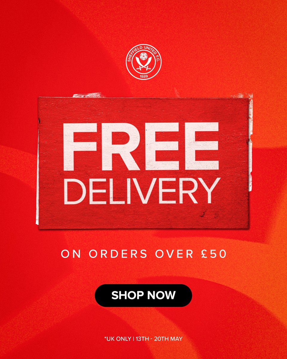 SUFCServices's tweet photo. Today is the last day to get free delivery on orders over £50 so don't miss out! 🚚