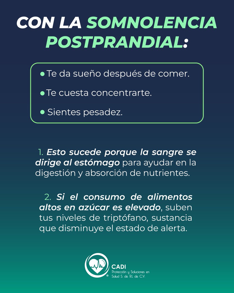 cadi_soluciones's tweet photo. 😴La somnolencia postprandial, conocida comúnmente como “el mal del puerco”, es la sensación de cansancio que se produce después de comer. 🍲
¿Te ha pasado?
#somnolenciapostprandial #maldelpuerco #sueñodespuésdecomer #salud #cadisoluciones https://t.co/G839Krv3hl