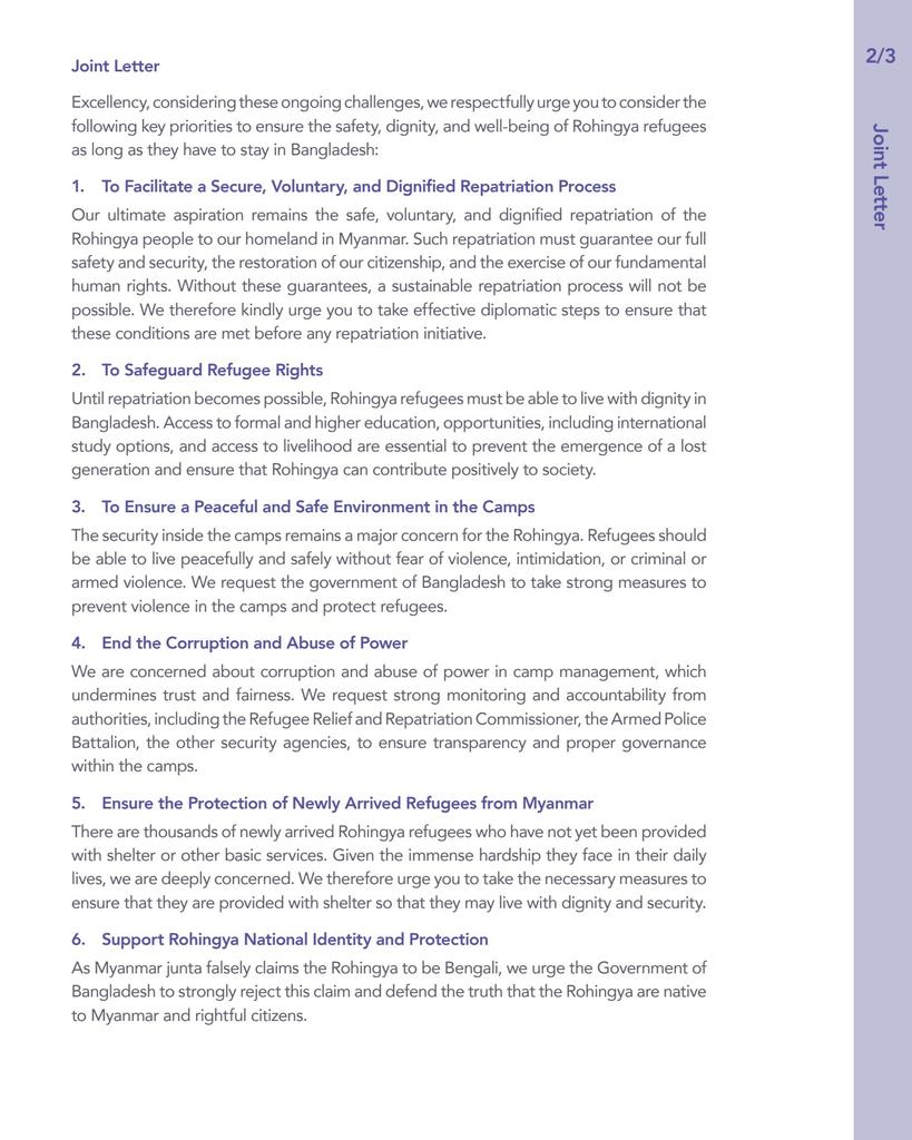 rac_org's tweet photo. Open Joint Letter to the Prime Minister of Bangladesh 

We, the undersigned Rohingya groups in Bangladesh, write to his excellency, Tarique Rahman to express our concerns and hopes regarding the situation of Rohingya refugees currently residing in Bangladesh. https://t.co/MaKWKaJq7f