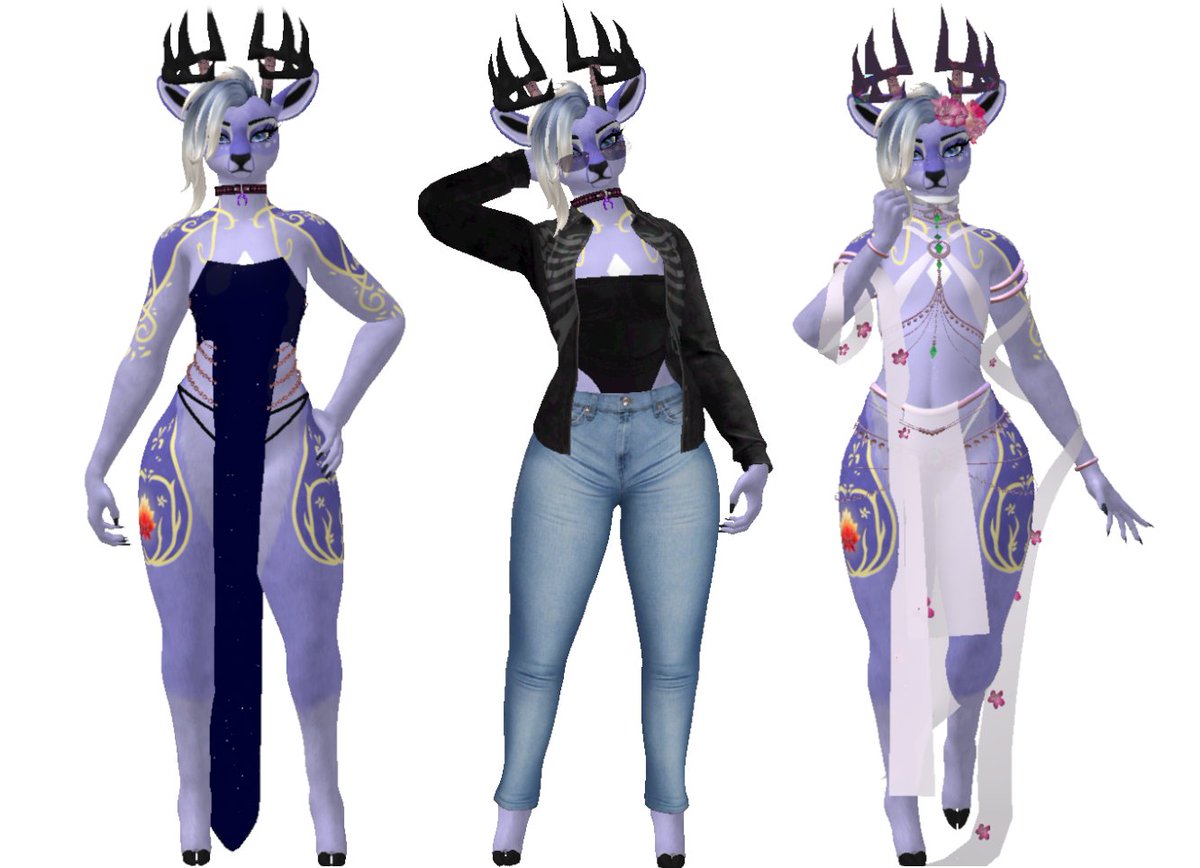 SamDoehart's tweet photo. @IsiKikoro Just stumbled on this post, not sure if you're still accepting submissions, but if so, here's mine ^^Femboy deer in various outfits and a Cosmic version~ https://t.co/ZnYPYHiprK